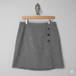 Talbots Gray Herringbone Skirt | Women's 8 Petite | Scallop Trim & Buttons